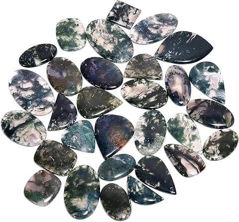 Natural Moss Agate Cabochon Gemstones, 2-3pcs