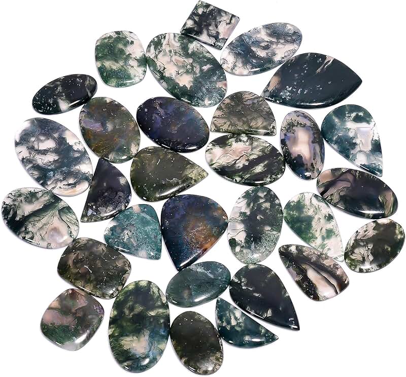 Natural Moss Agate Cabochon Gemstones, 2-3pcs