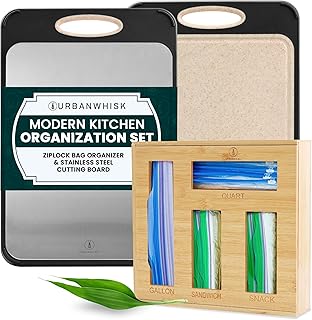 Kitchen Prep and Organization Bundle with Bamboo Storage Bag and Double-Sided Steel Cutting Board