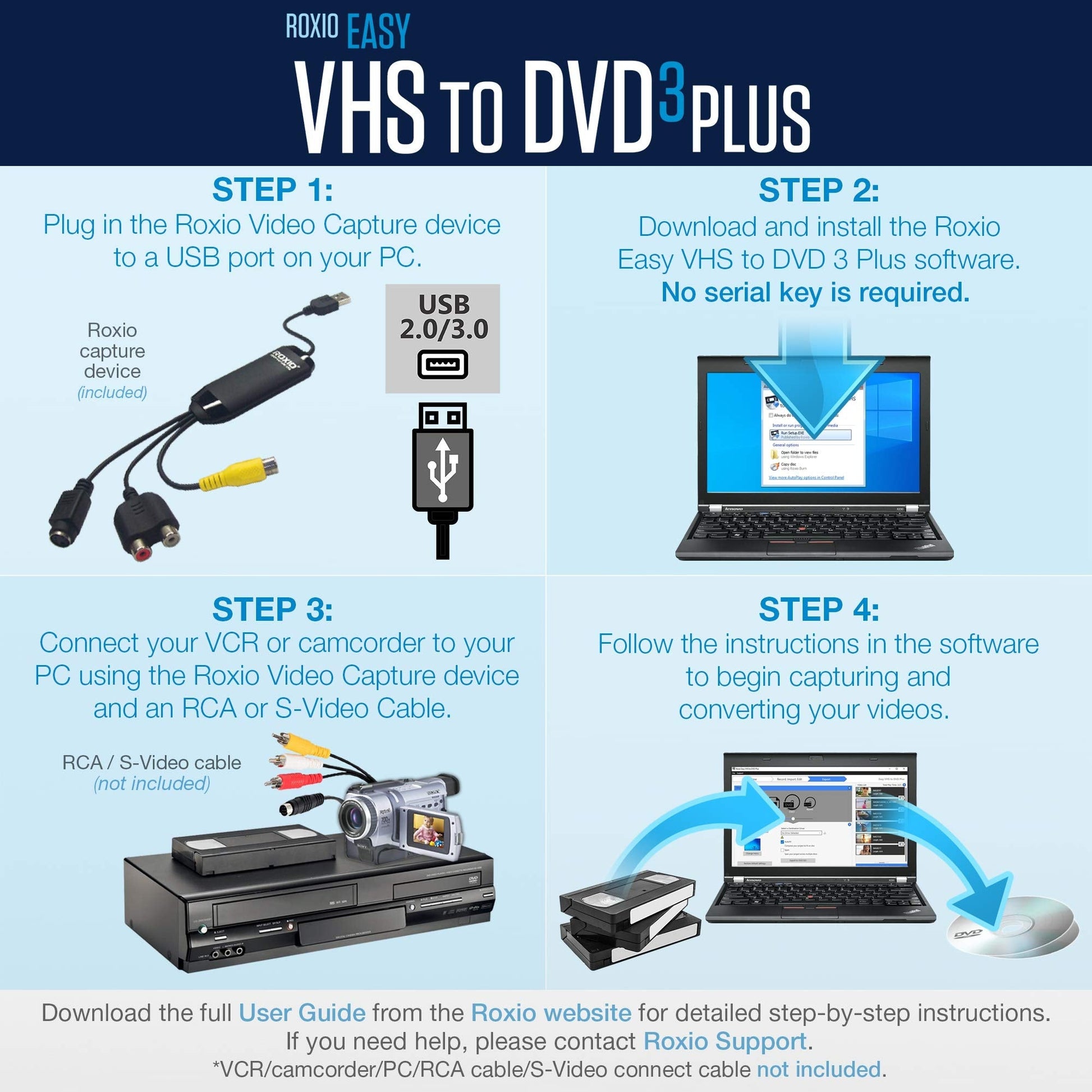 Easy VHS to DVD 3 Plus | VHS, Hi8, V8 Video to DVD or Digital Converter | Exclusive 2 Bonus DVDs [Windows]