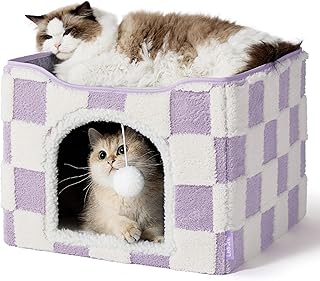Indoor Cat Bed with Fluffy Ball and Hideaway