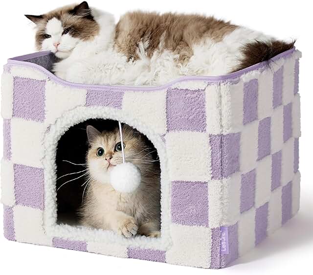 Indoor Cat Bed with Fluffy Ball and Hideaway