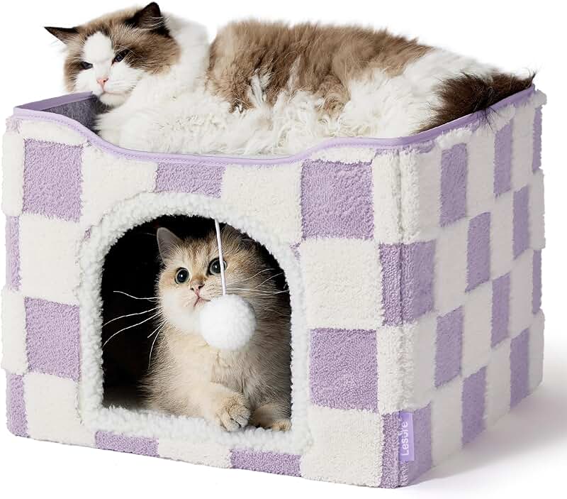Indoor Cat Bed with Fluffy Ball and Hideaway