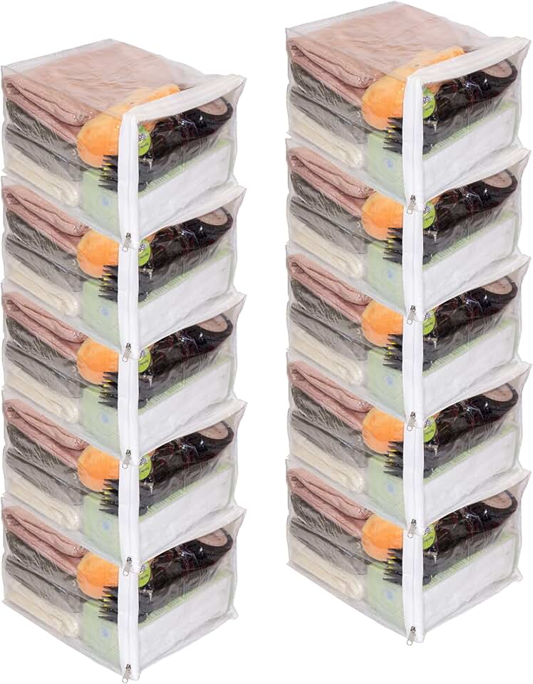 Set of 10 clear zippered storage bags, 9x11x7 inches