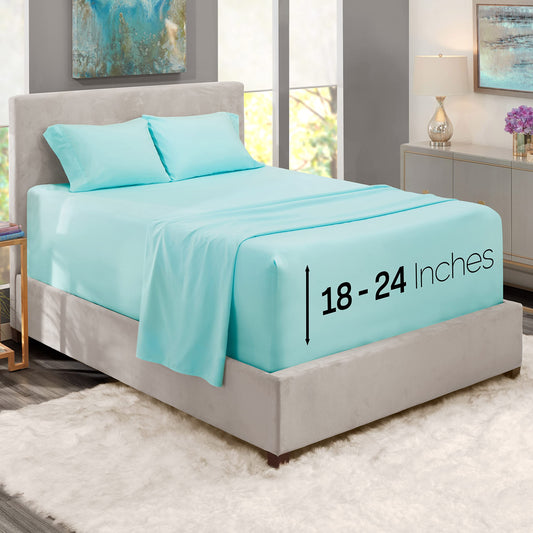 Extra Twin XL Deep Pocket Sheets Set  4 PC Soft Microfiber Twin XL Sheets Deep Pocket  Fade Resistant Bedding Sheets  Pillowcases  Twin XL, Baby Light Blue