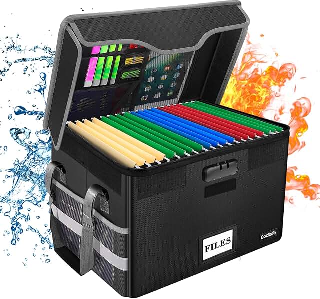 Fireproof Locking Document Storage Box with Mesh Pockets