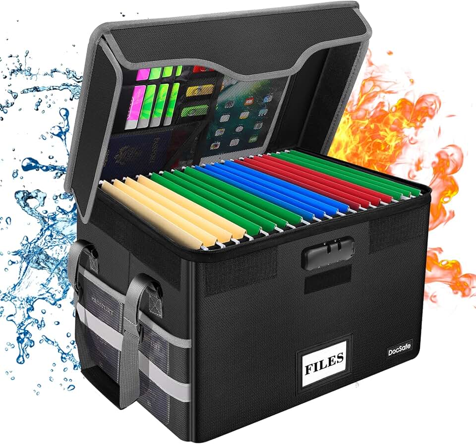 Fireproof Locking Document Storage Box with Mesh Pockets