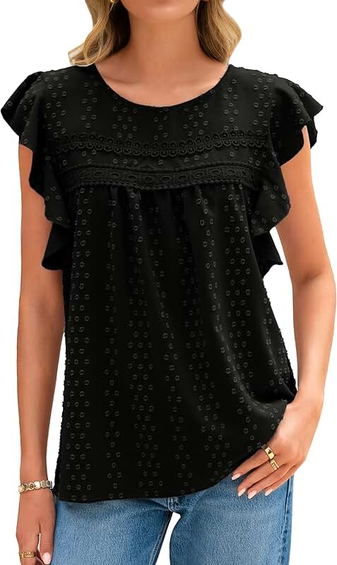 Women's Summer Casual Blouses with Flutter Sleeves