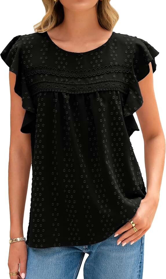 Women's Summer Casual Blouses with Flutter Sleeves