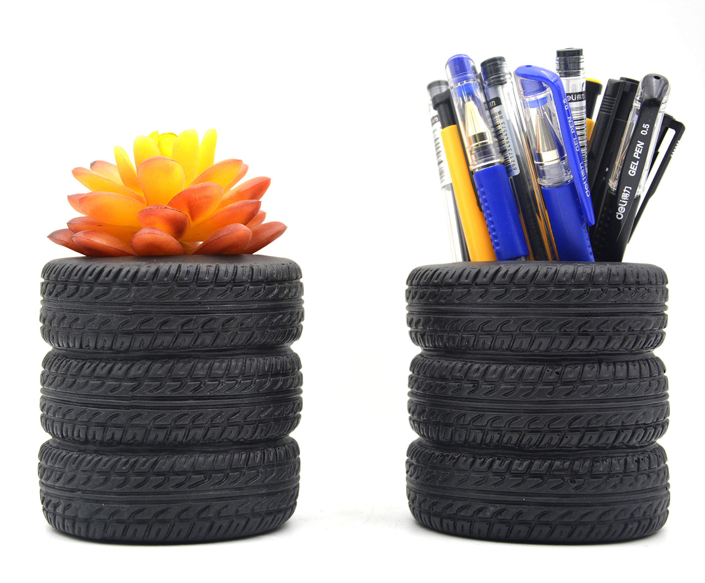 Tire-Shaped Planter and Pen Holder Set of 2
