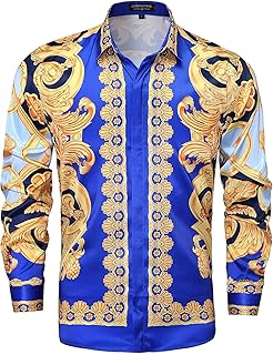 Men's Gold Satin Long Sleeve Button-Down Shirt