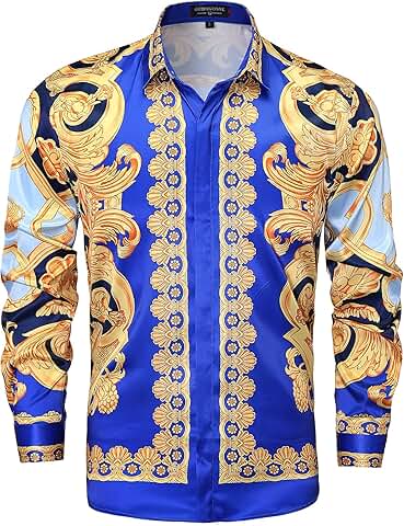 Men's Gold Satin Long Sleeve Button-Down Shirt