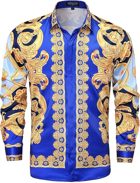 Men's Gold Satin Long Sleeve Button-Down Shirt