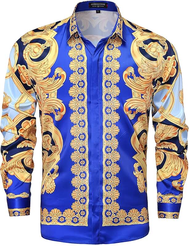 Men's Gold Satin Long Sleeve Button-Down Shirt