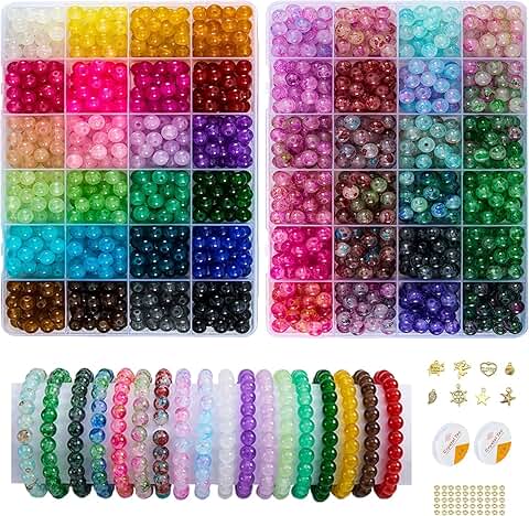 2 Pack 1300+ Glass Beads for Jewelry Making
