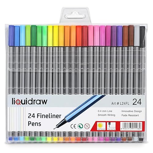 Set of 24 Fine Point Colored Pens for Journals and Art