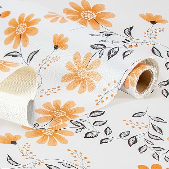Floral Printed Non Slip Shelf Liner, 18 Inch x 8 Ft