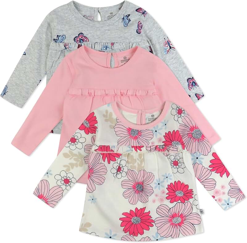3-Pack Long Sleeve Baby Girl Tops in Floral Pink