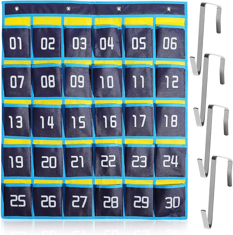 Classroom Pocket Chart Organizer with Phone and Calculator Holders