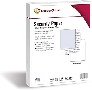 Blue Multi-Purpose Security Paper, 8.5" x 11", 24 lb, 500 sheets
