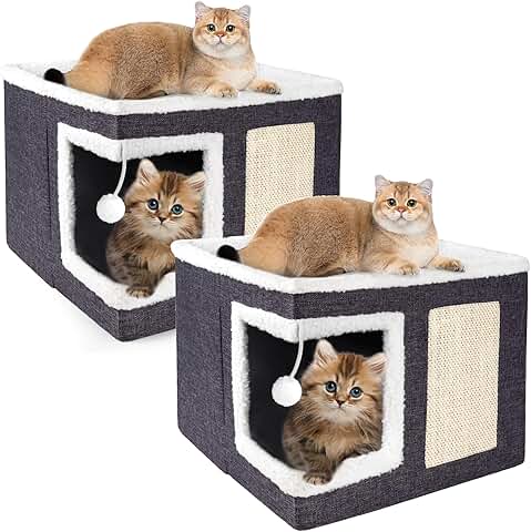 Two Large Indoor Cat Houses with Scratch Pad and Cushion