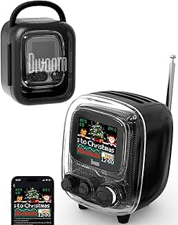 Small portable Bluetooth speaker with FM radio and pixel art design
