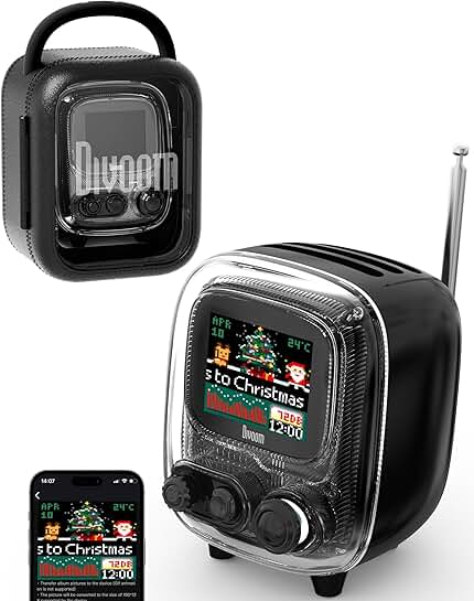 Small portable Bluetooth speaker with FM radio and pixel art design