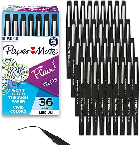 36 Black Felt Tip Pens, Medium Point