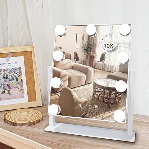 Lighted Vanity Mirror with Dimmable LEDs and Magnifier