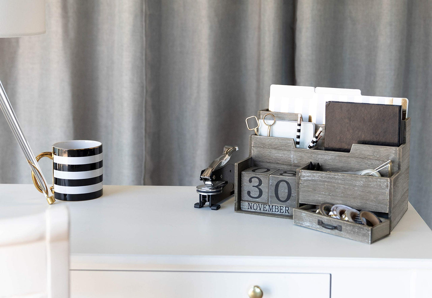 Dark Wooden Two-Tier Mail Organizer with Calendar