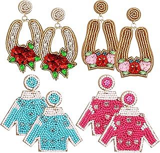Beaded Derby Riding Earrings with Horseshoe Design