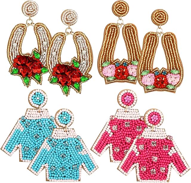 Beaded Derby Riding Earrings with Horseshoe Design
