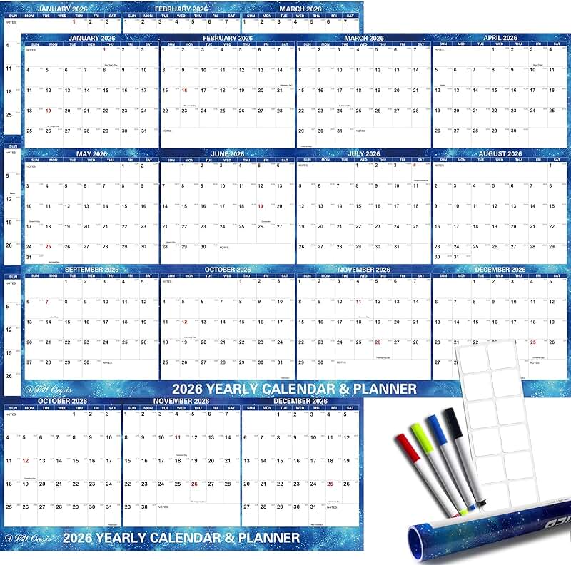 Large 2026 Wall Calendar with Starry Sky Design