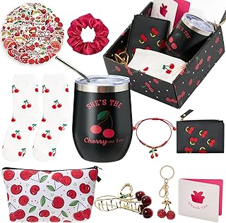 Cherry gift set with mug, bag, socks, bracelet, scrunchie, card, stickers