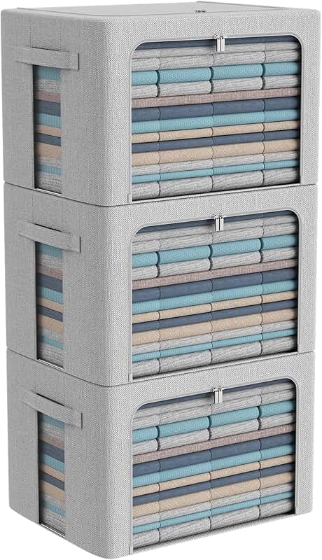 Foldable Linen Storage Bins with Handles, 66L