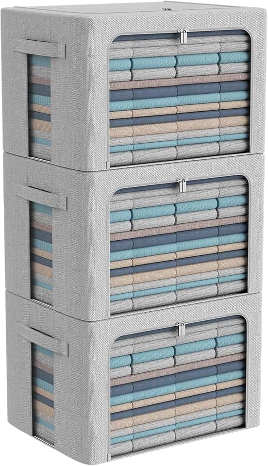 Foldable Linen Storage Bins with Handles, 66L
