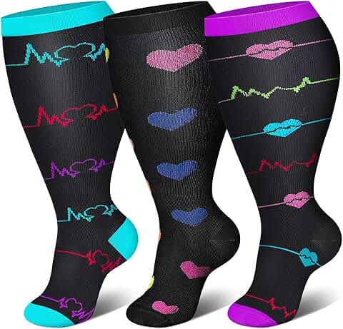 Three Pairs of Wide Calf Compression Socks for All Sizes