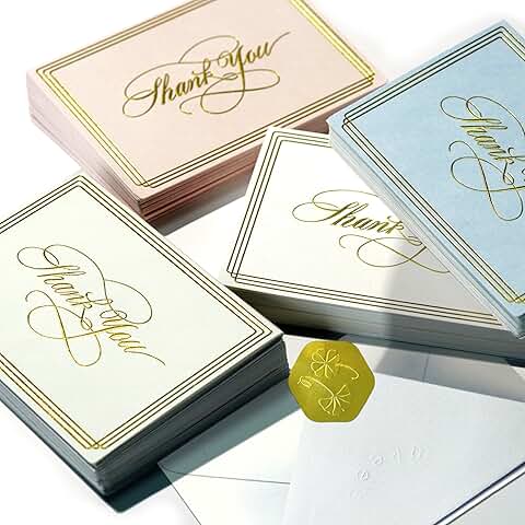 Set of 100 Elegant Thank You Cards with Envelopes
