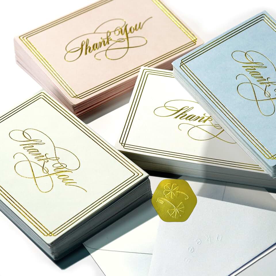 Set of 100 Elegant Thank You Cards with Envelopes