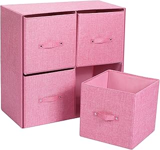 Pink Linen Cube Organizer with 4 Bins