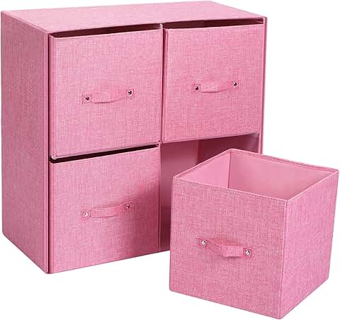 Pink Linen Cube Organizer with 4 Bins