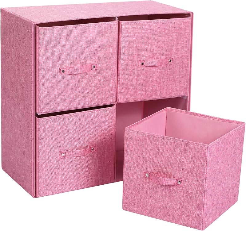 Pink Linen Cube Organizer with 4 Bins