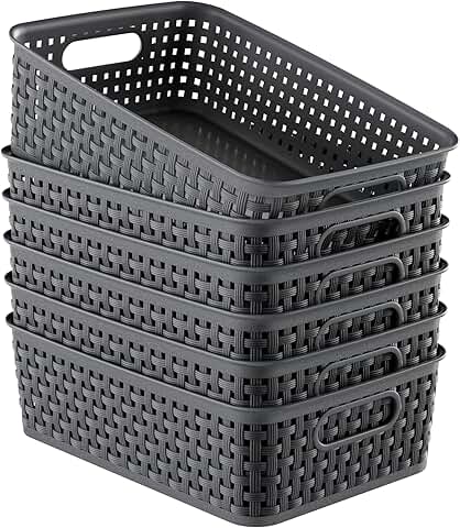 Set of 6 Small Plastic Storage Baskets for Home Organization
