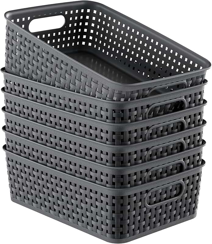 Set of 6 Small Plastic Storage Baskets for Home Organization