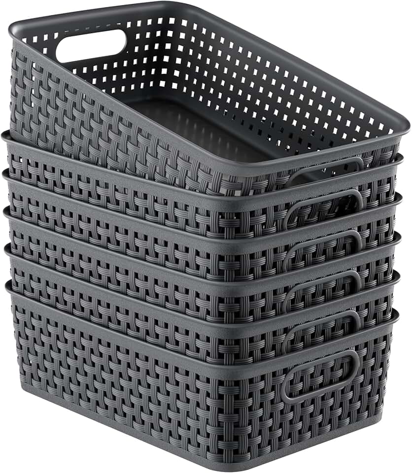 Set of 6 Small Plastic Storage Baskets for Home Organization