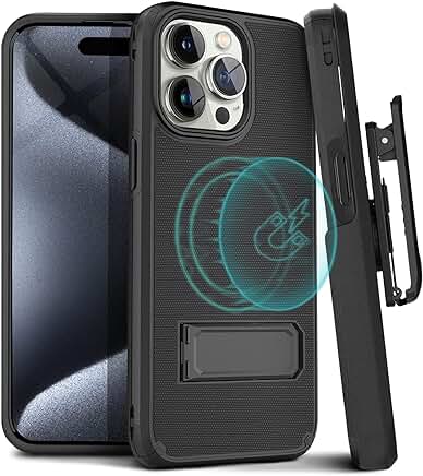 iPhone 15 Pro Shockproof Case with Belt Clip and Kickstand