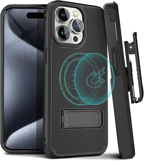 iPhone 15 Pro Shockproof Case with Belt Clip and Kickstand