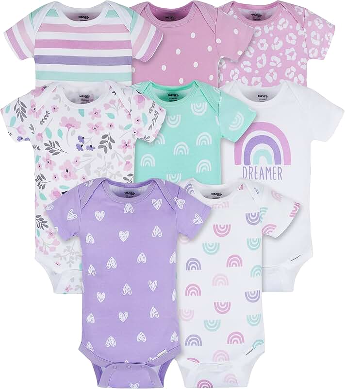 Baby girls' 8-pack short sleeve bodysuits