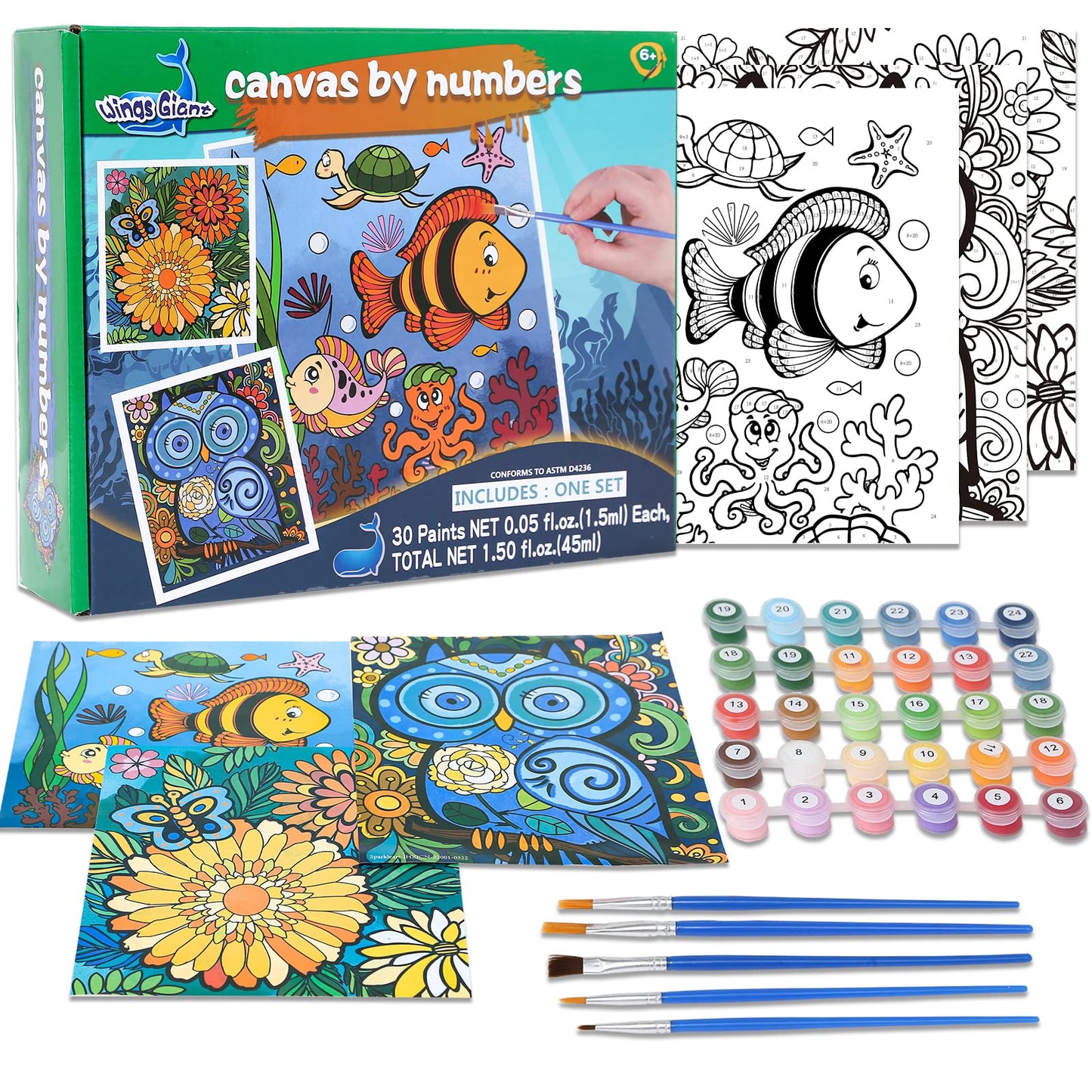 3 Pack Kids Paint by Numbers Sets with Frames