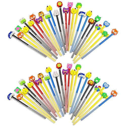 50 Colorful Cartoon Pencils with Erasers for Kids